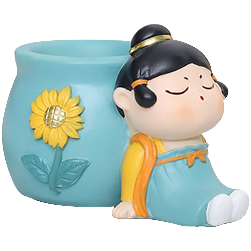 

Ancient Style Ladies Storage Pen Holder Pencil Cup Multipurpose Desktop Container Office Desk Decor Resin Craft Character