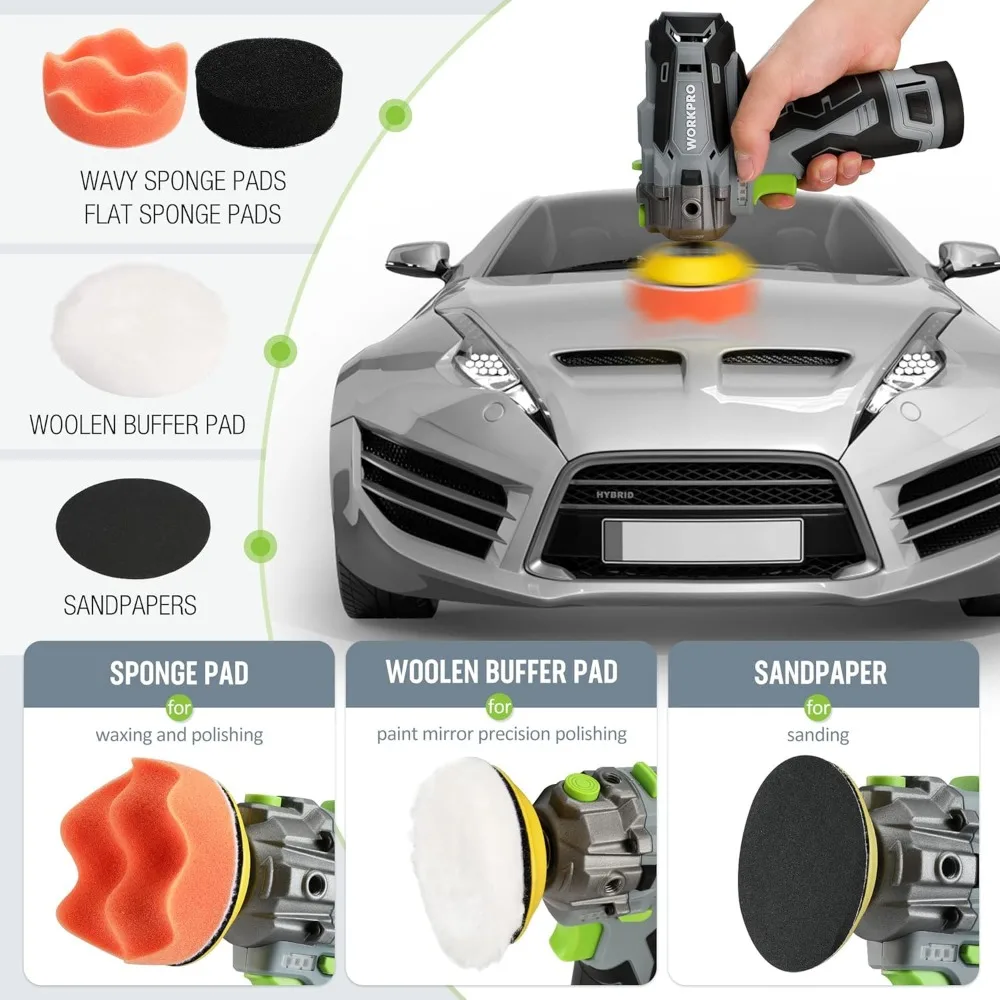 Kit polidor de carro sem fio 12V com 2 baterias, velocidade variável para detalhamento automático e projetos DIY
