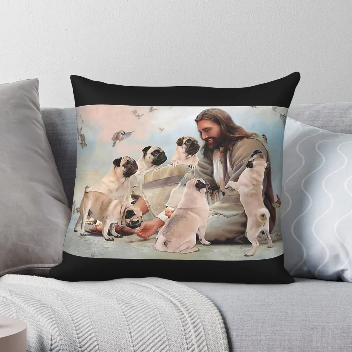 Capa de almofada quadrada com estampa de cão Pug, poliéster, linho, veludo, decorativa, capa de almofada para quarto, 18 polegadas