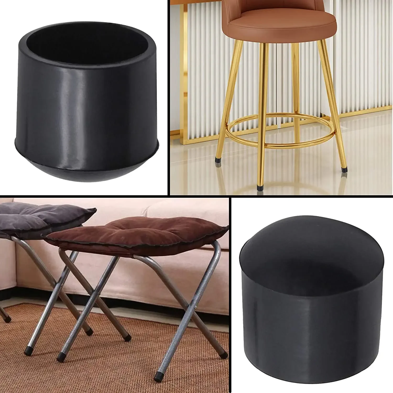 Embouts de Pieds de Chaise Ronds en PVC Antidérapant, Couvre-Pieds de Meubles, Protecteur de Sol Noir, Embouts de Table en Caoutchouc Anti-Rayures, 4/24 Pièces