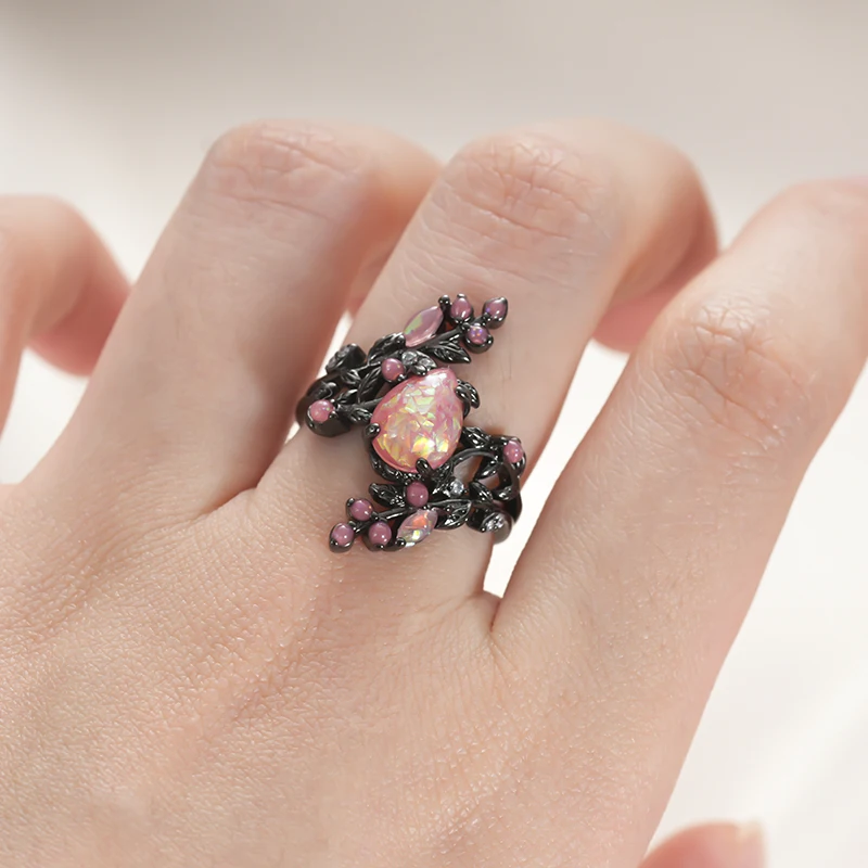Women's Opal Leaves Ring with Imitation Opal