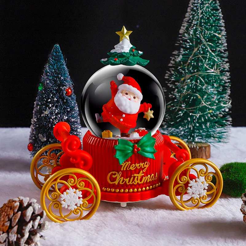 Santa Claus Carriage Crystal Ball Music Box Decoration Colorful Lights Snow Music Box Children Christmas Gift Wholesale