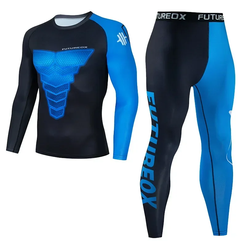 Roupas de compressão dos homens esportes ciclismo correndo terno de fitness camisa manga longa superior calças apertadas conjuntos roupas esportivas ginásio conjuntos treino