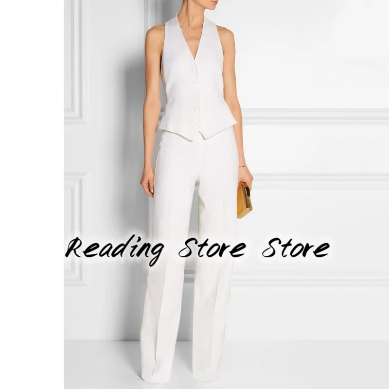 

Women Solid Color White Vest Elegant Ol Collar Sewn Single Breasted Business Sleeveless Jacket Office Work Dress Coat