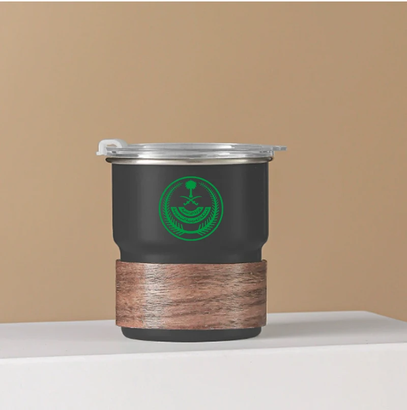 

Saudi Arabia Flag Logo Stainless Steel Cup Portable Beer Mug with Lid Wood 300ml Outdoor Camping Coffee Mug