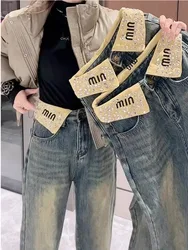 2024 Jeans a gamba dritta oversize pantaloni Casual estate delle donne nuovo stile sottile a vita alta diamante caldo che dimagrisce pantaloni a gamba larga