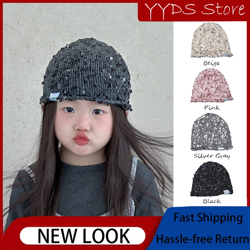 

Kids' Winter Knitted Beanie - Sparkly Sequins, Unisex Fashion Hat, Cool Streetwear