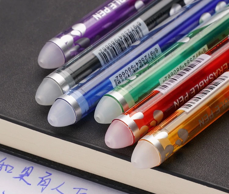 Bunter löschbarer Gelstift, 0,5 mm, Thermotinte, blaues weißes Design, Kunststoffkörper, Schulbüro, Schreibzubehör – Detail 5