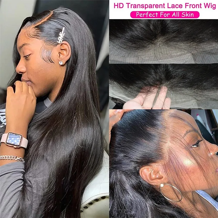 Straight Lace Front Wigs Human Hair Pre Plucked 28 Inch 13x6  Lace Frontal Human Hair Wigs With Baby Hair Peruvian  Wig