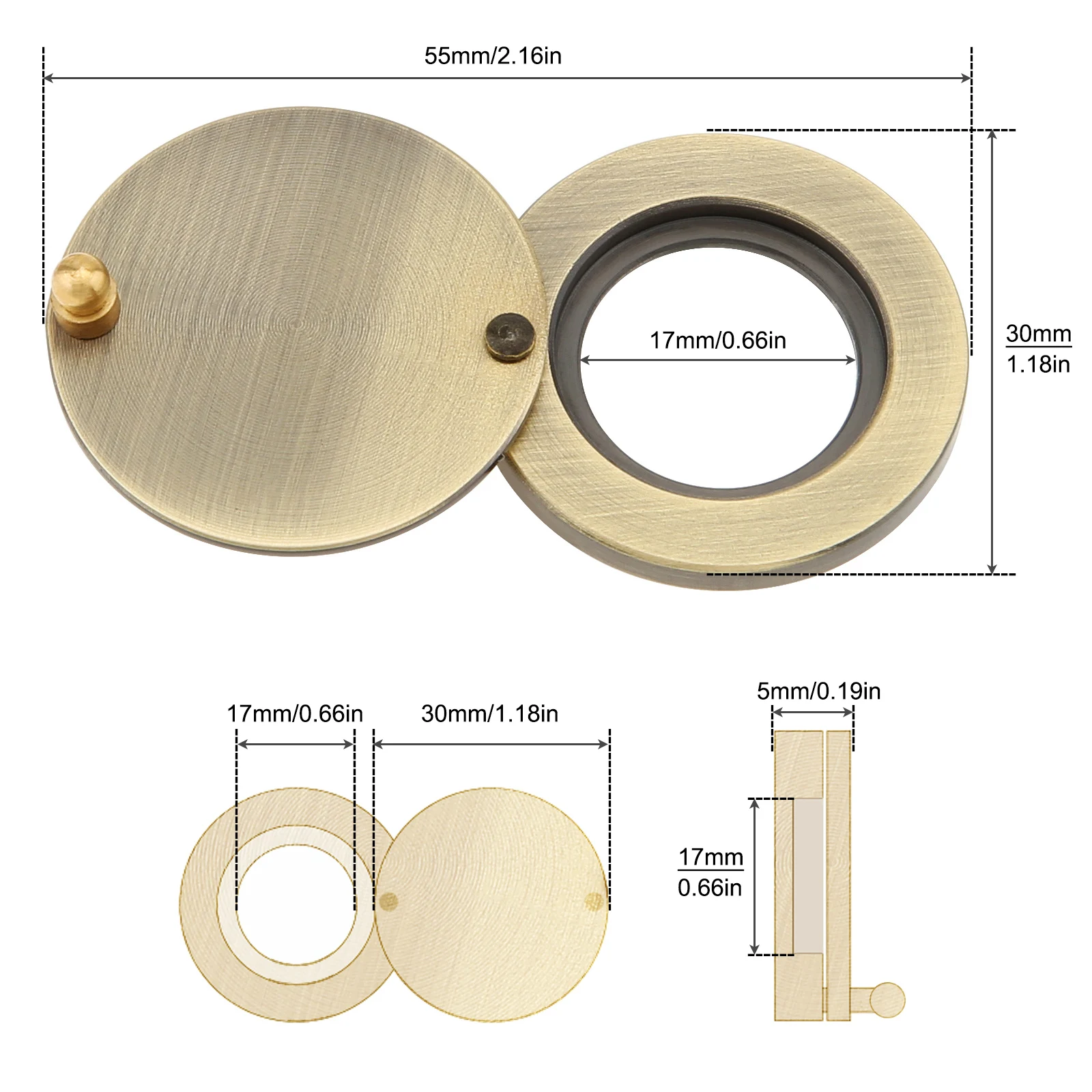 Door Peep Hole Cover Pure Copper Inner 16mm Outer 30mm Door Viewer Peephole Cover Home Security Protector Door Eye Cover