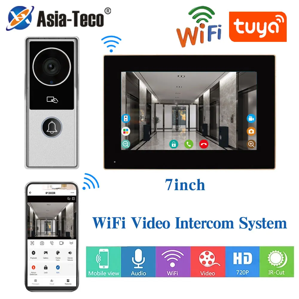 TUYA Wireless Wifi Video Doorbell 1080P 10 Inch 7 Color Touch Screen Smart APP Home Intercom Kit for RFID Access Control System