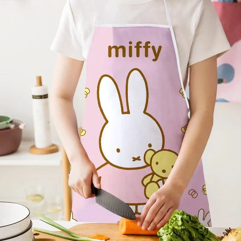 Miffy Kawaii Anime Cartoon Rabbit Apron Waterproof Antifouling Apron Easy To Clean Tie Rope Children Adult Version Kitchen Cook