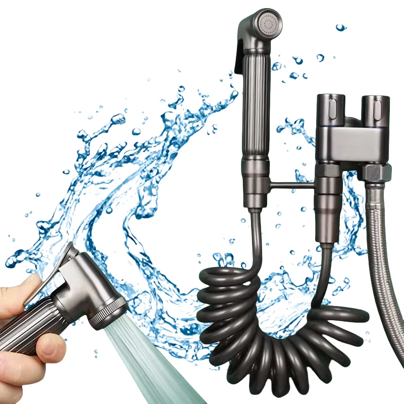 Handheld High Pressure Bidet Gun Set Accessories Bathroom Cleaning Toilet Spray Gun Stainless Steel Bathroom Bidet Accessories