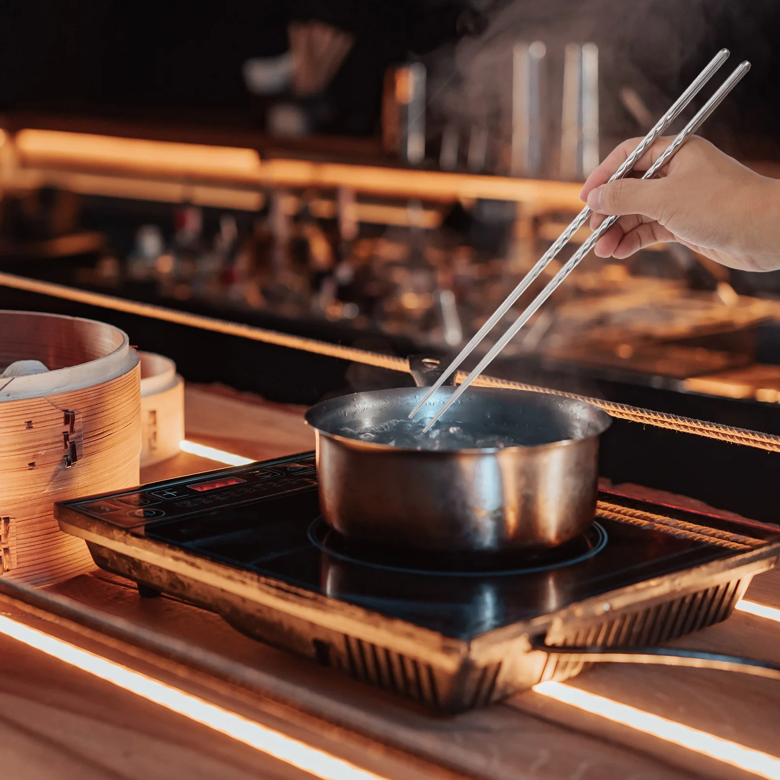 

Elegant Design Extra Long Stainless Steel Chopsticks Non Slip Reusable for Hot Pot Noodle Cooking Dishwasher Safe Tableware