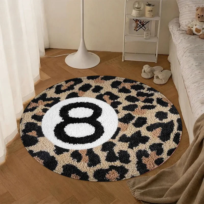 VIKAMA Vintage Leopard 8 Pool Ball Circular Rug Non Slip Stain Resistant Fluffy Cool Trendy Teen Bedroom Indoor Decor Mat
