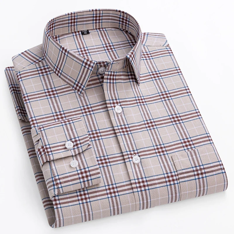 Nowa koszula plus rozmiar 14 xl100 % bawełny koszule z długim rękawem dla mężczyzn slim fit formalne gładka koszula miękkie w kratę w paski odzież biznesowa