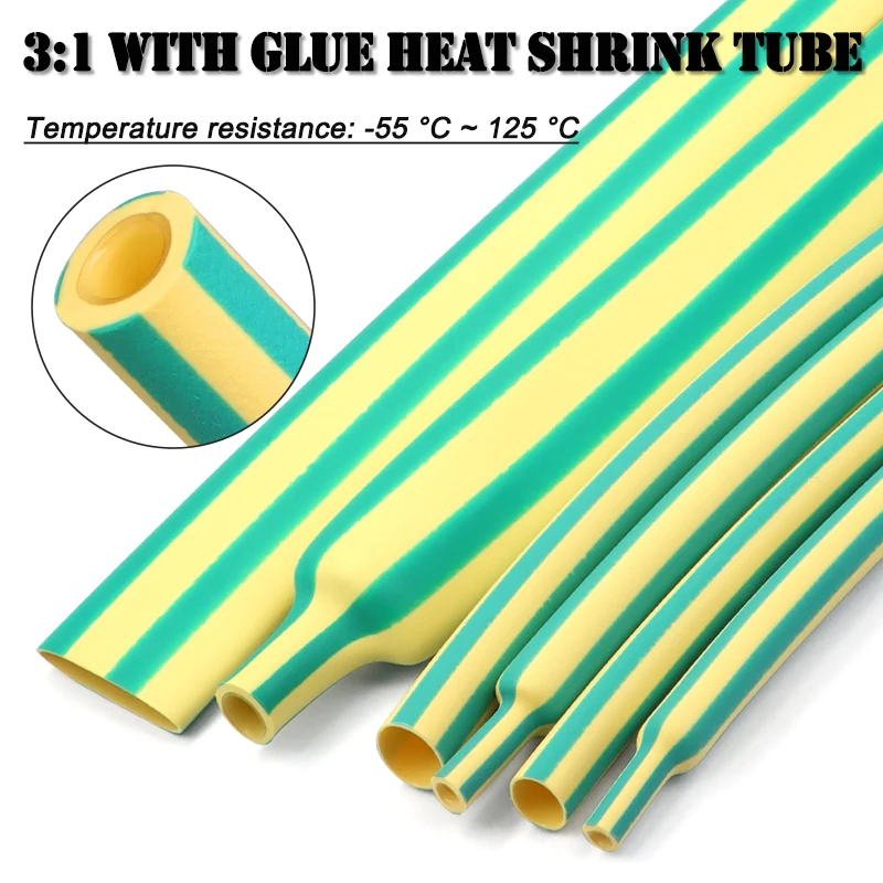 3:1 Heat Shrink Tube With Glue 3.2mm - 39mm Yellow-Green Dual Wall Adhesive Lined Polyolefin Shrinkin ﻿Wrap Cable Protect Sleeve