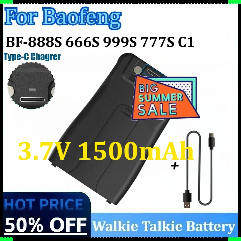 

For Baofeng BF-888S Type-C USB Charger BL-1 for BF-666S BF-C1 H-777 BF-777S RT21 F26 3.7V 1500mAh Walkie Talkie Battery
