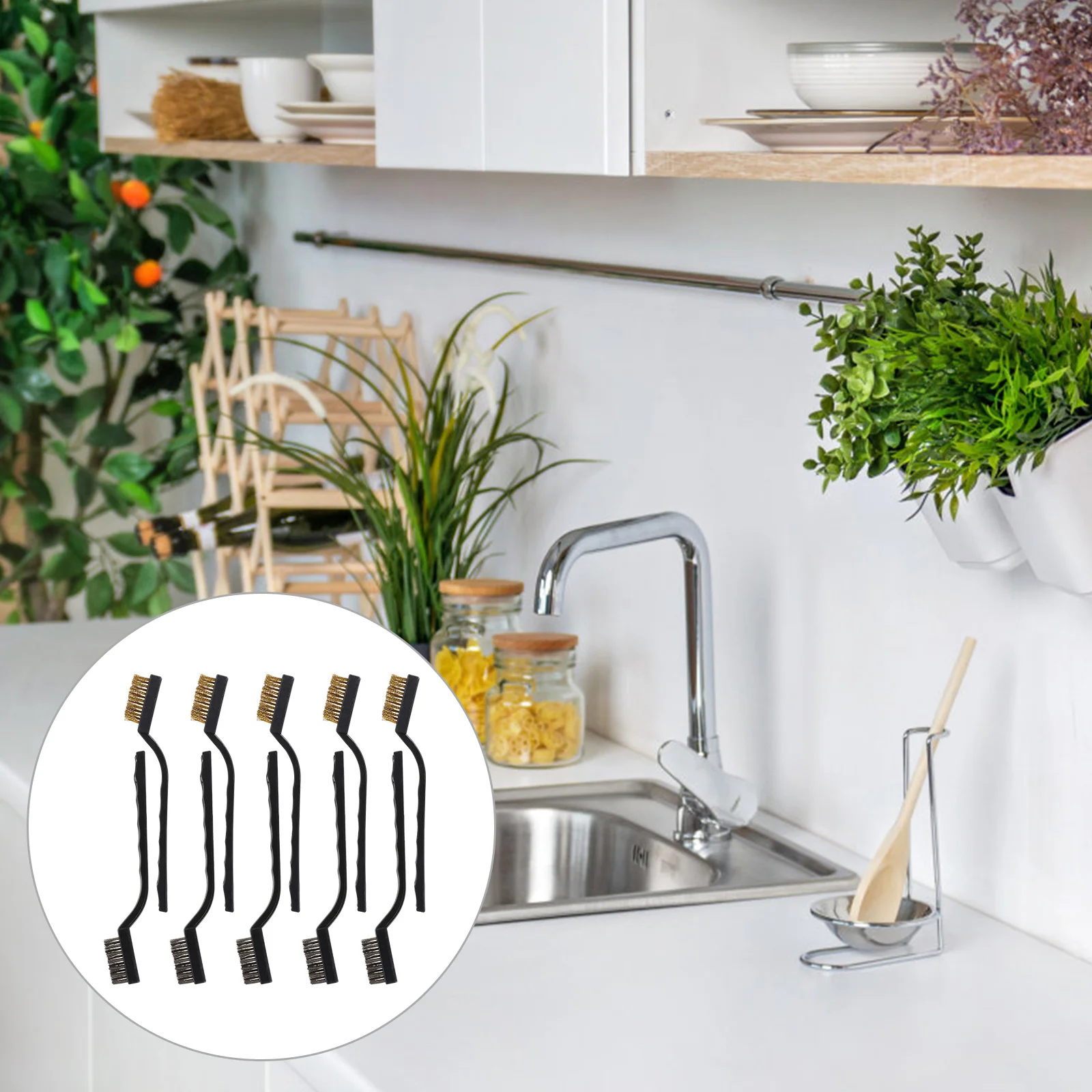 

10pcs Wire Brush Set Stainless Long Curved Handle Cleaning Tool For Rust Removal Scratch Resistant Storage Hole