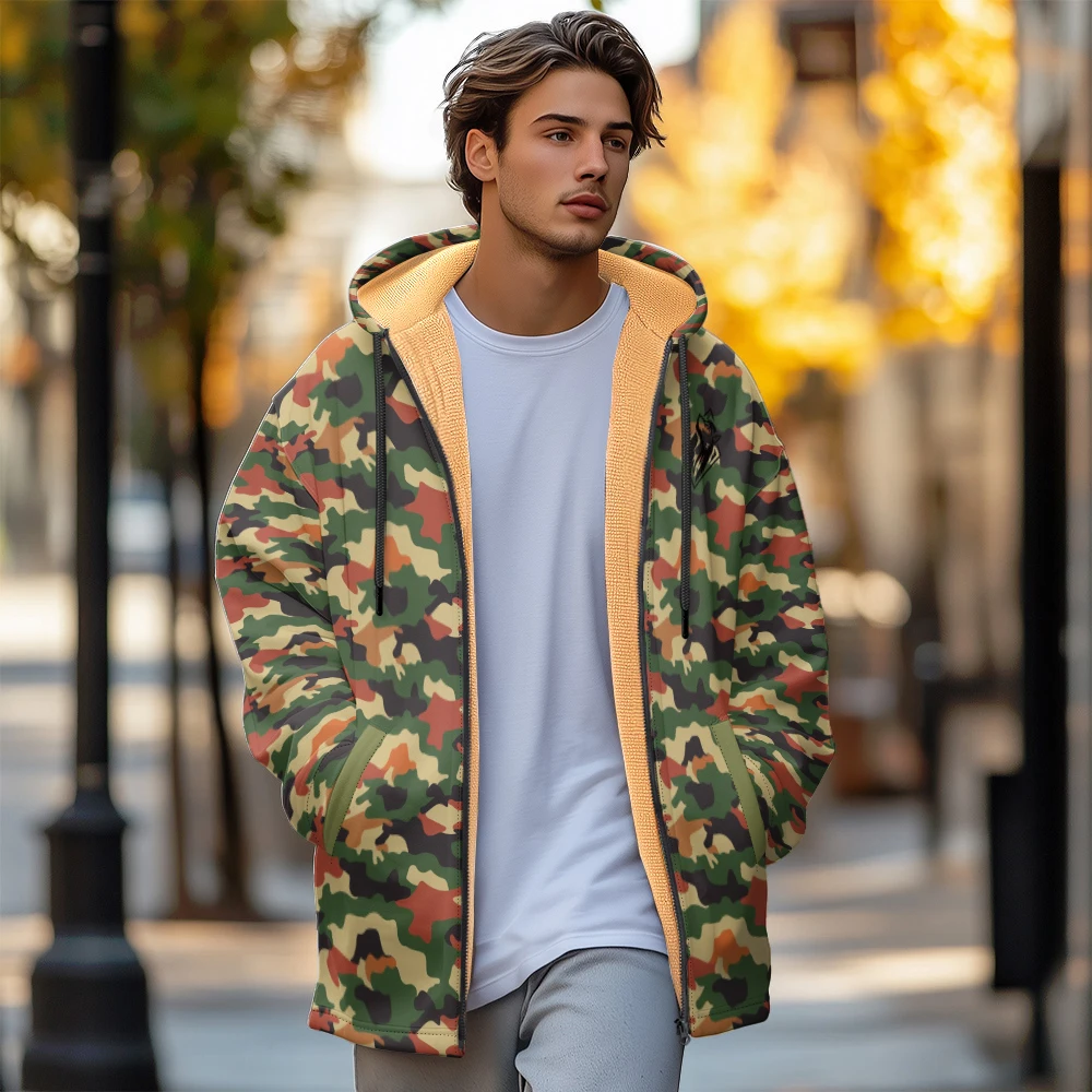 Man winter clothing, New in Down Coats, Green camouflage style fashion icon cotton-padded jacket clothing, feather pocket zipper