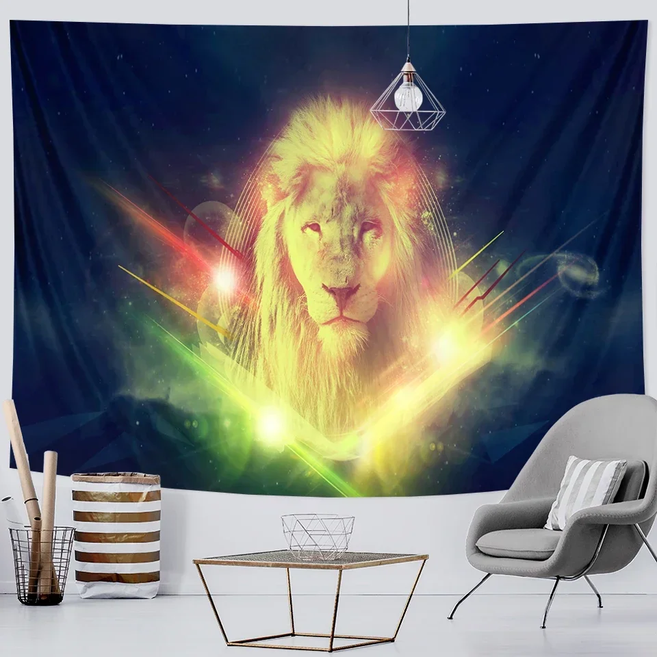 Animal psychedelic scene Lion King home decoration tapestry witchcraft tapestry Hippie Bohemia decoration Datura sheet