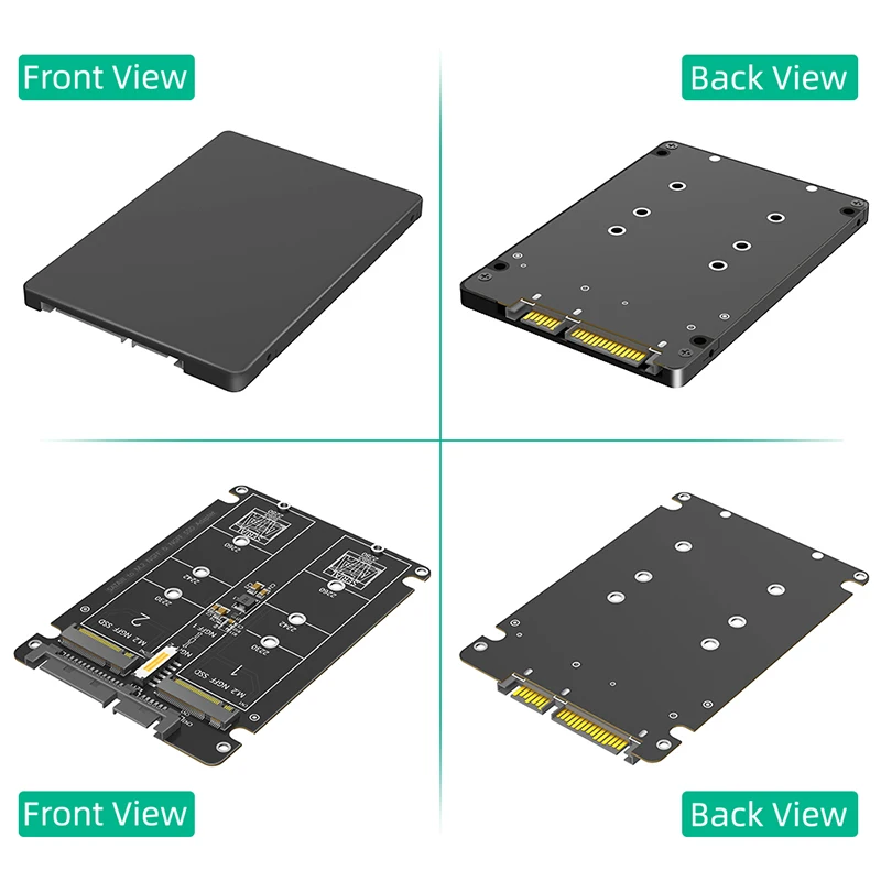Dual Port M.2 SATA Protocol SSD to SATA Serial Port Adapter Board 2x M.2 B Key to SATA3.0 2.5inch Expansion Card Riser with Case