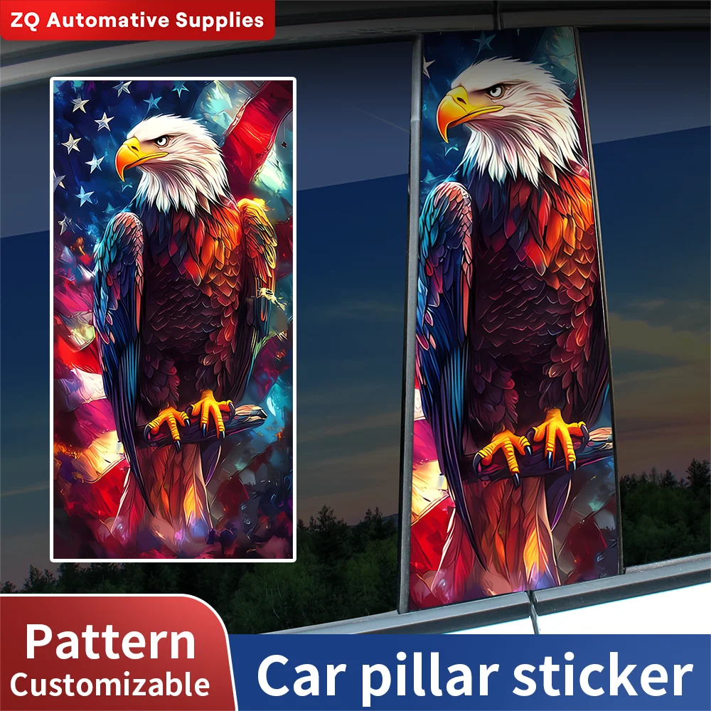Majestic Eagle US Flag Car Stickers B Pillar Decals Universal Window Middle Pillar Vinyl Wrap Auto Styling Accessories 2-Pack