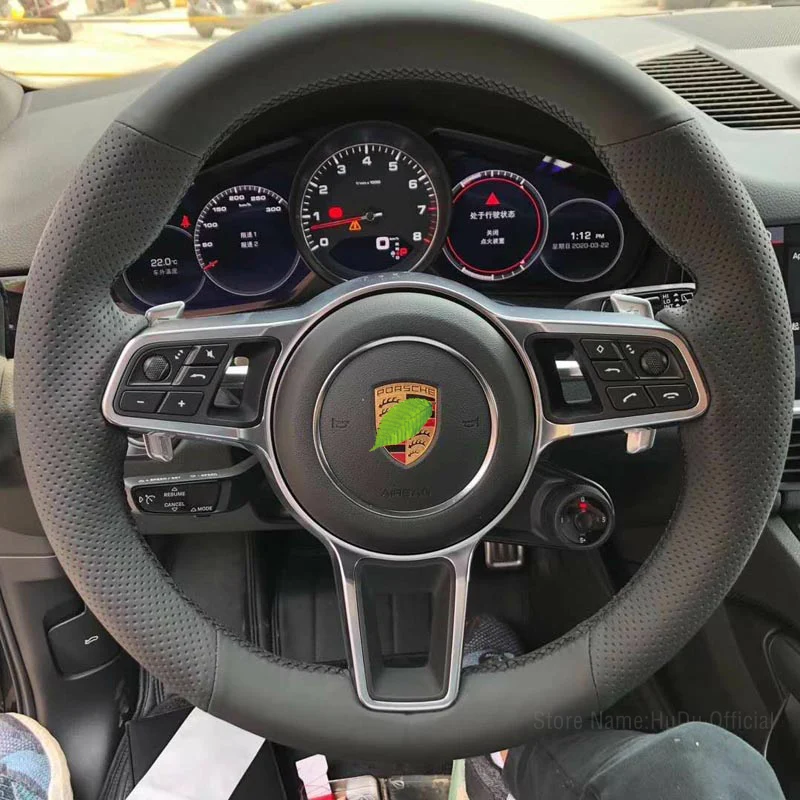 

DIY алькантара для Porsche Macan Cayenne 2015 2016, интерьер, черный замшевый кожаный чехол на руль, аксессуары для салона автомобиля