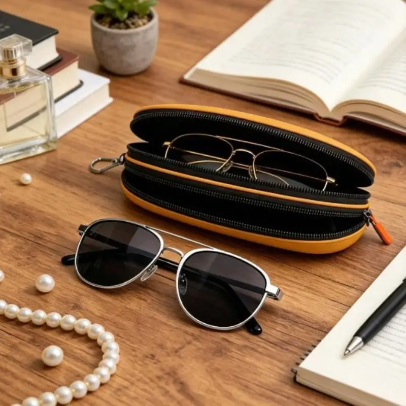 Double Layer Sunglasses Case Organizer Waterproof Travel Bag Multi-Functional Durable Material Storage Box Business Trips