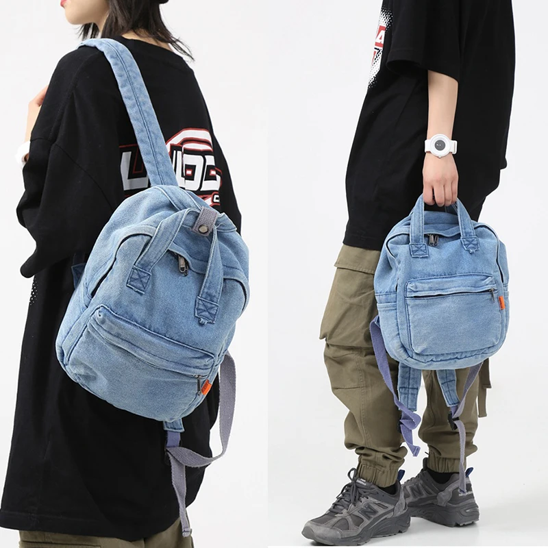 Small Denim Backpack Vintage Denim Backpack for Women Men Mini Lightweight Backpack Travel Bag Rucksack School Handbags College