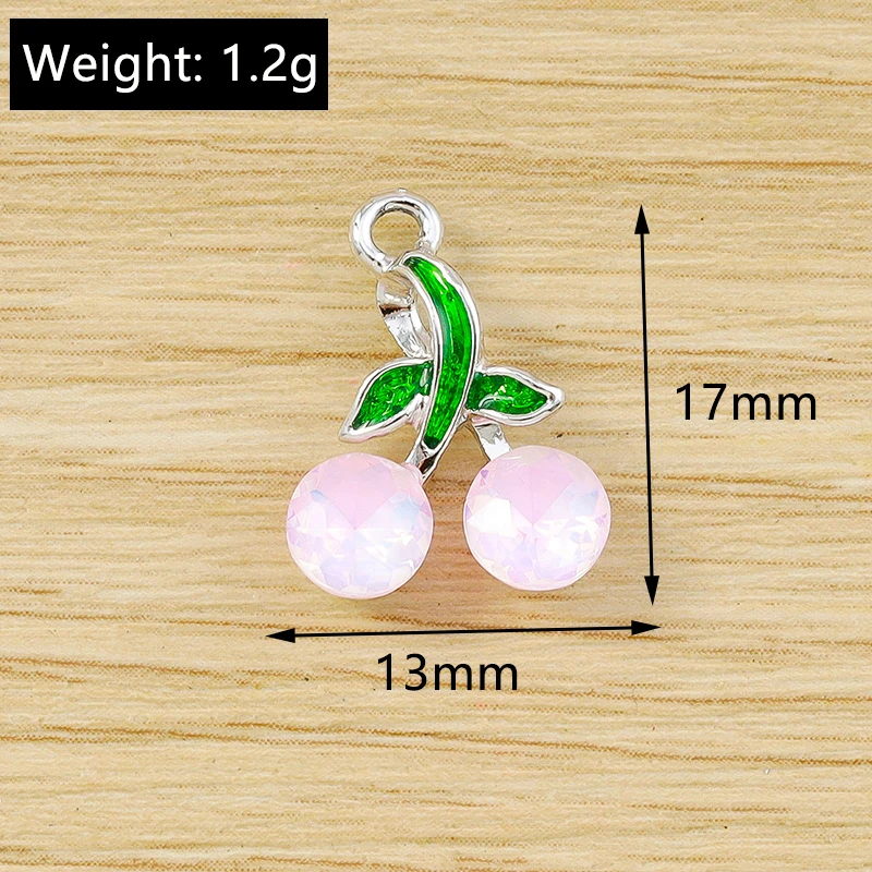 10pcs 13x17mm Delicate Crystal Fruit Cherry Charms Pendants for Jewelry Making Necklaces Earrings Bracelets DIY Crafts Supplies