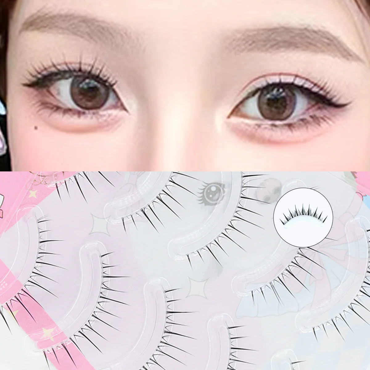 5 Paar dünne falsche Wimpern, natürliche weiche Cluster-Wimpern mit klarem Band, koreanischer Stil, Manga-Anime-Make-up-Wimpern für Frauen