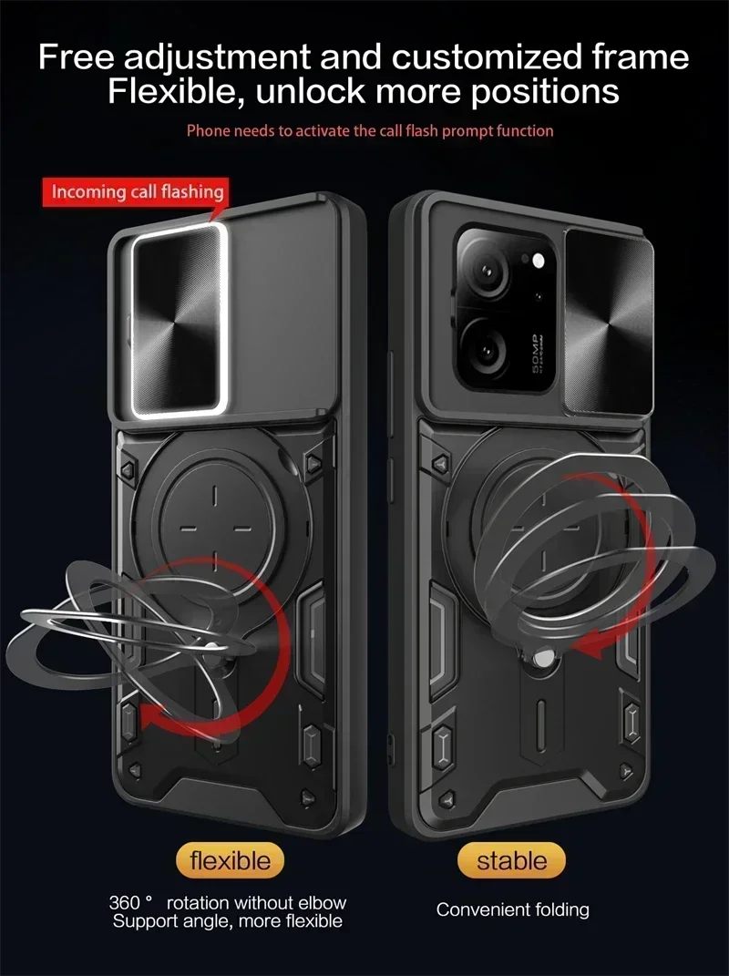 For Xiaomi 13T Pro Case Slide Lens Armor Phone Case For Xiaomi Mi13T Mi 13T 13 T Pro Xiaomi13T Magnetic Ring Holder Back Cover