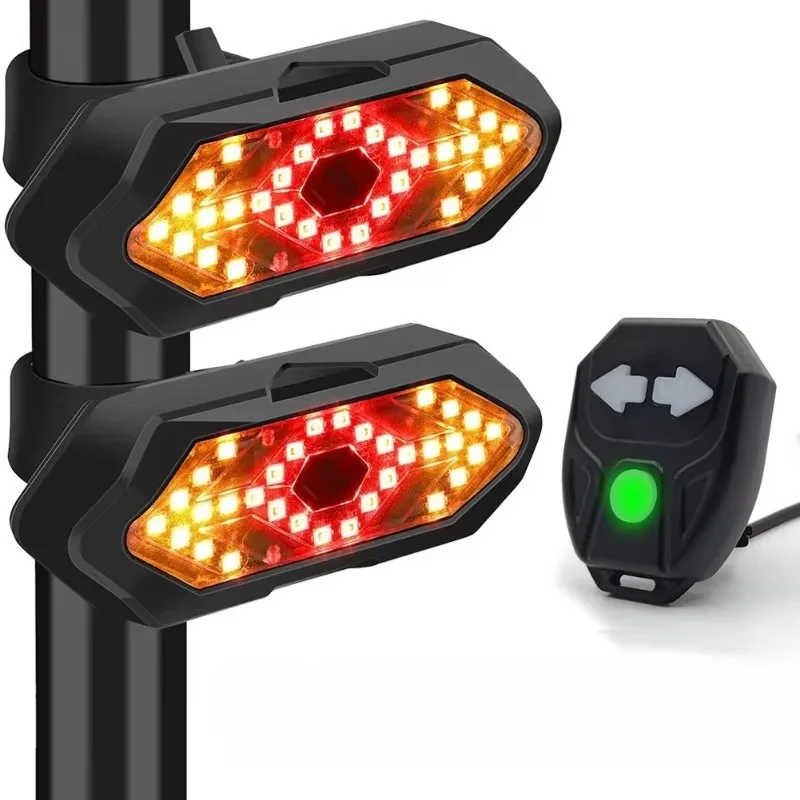 Pkx For 5 Mode Safety Warning Light Road Mountain Bike，Bicycle Tail Light with Turn Signal USB Rechargeable Wireless Remote Cont