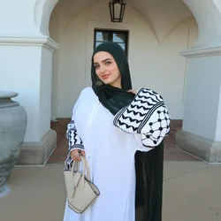 Palestine White Open Abaya Kimono Keffiyeh Embroidery Tassels Muslim Abayas for Women Dubai Ramadan Eid Islam Hijab Dress Kaftan