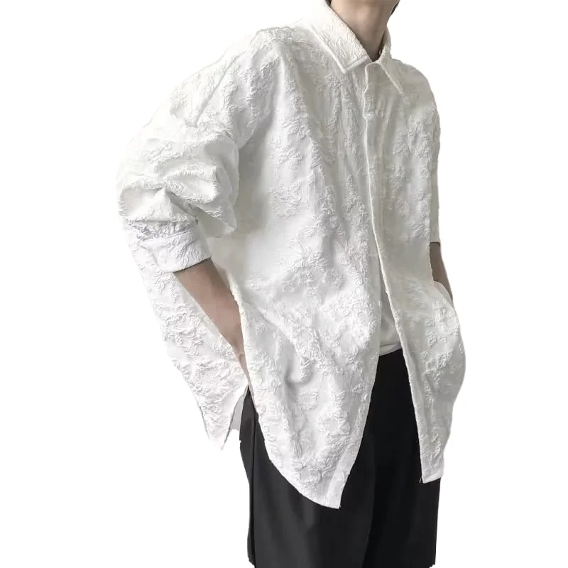 

Baroque Sle Men's Long Sve irt Autumn Season Relief Floral Eming Loose Fit Faionable Outerwear Casual irt