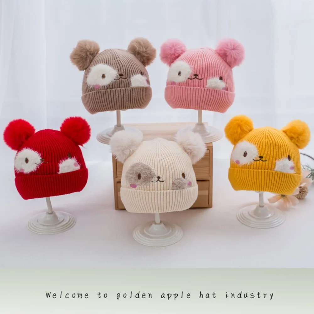

New Knitted Winter Baby Earmuffs Plush Ball Thicken Baby Knitted Cap Cold Proof Cartoon Ear Warm Hat