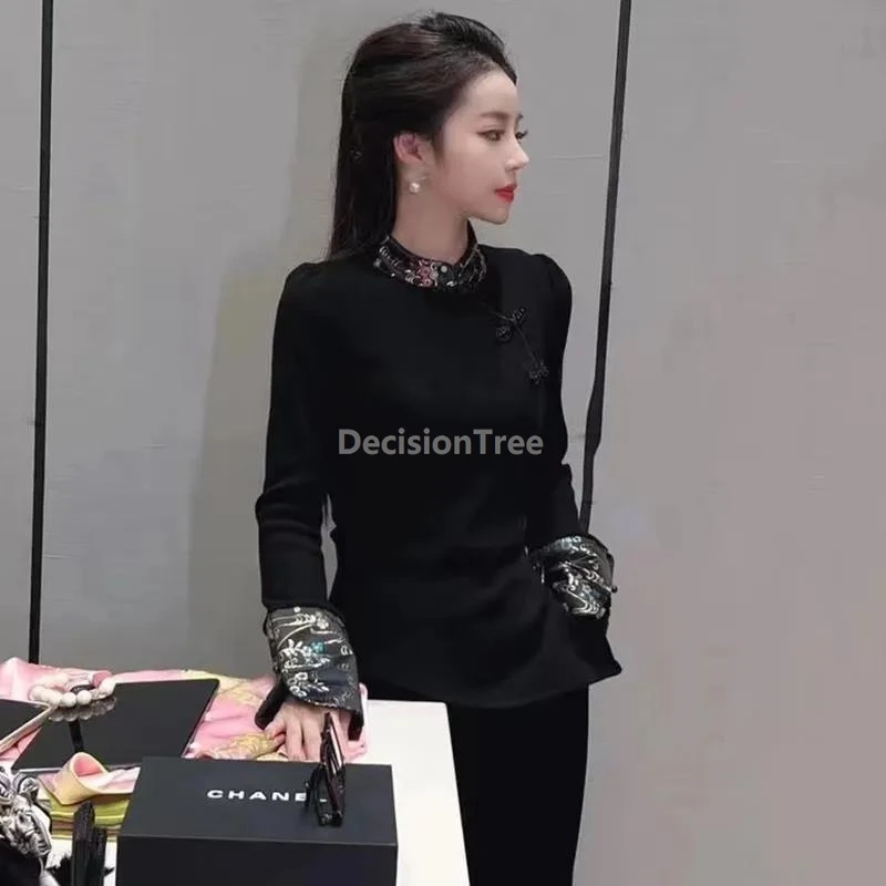 

2025 new chinese style disc buckle qipao top warm long sleeved women's clothing advanced sense temperament retro cheongsam top