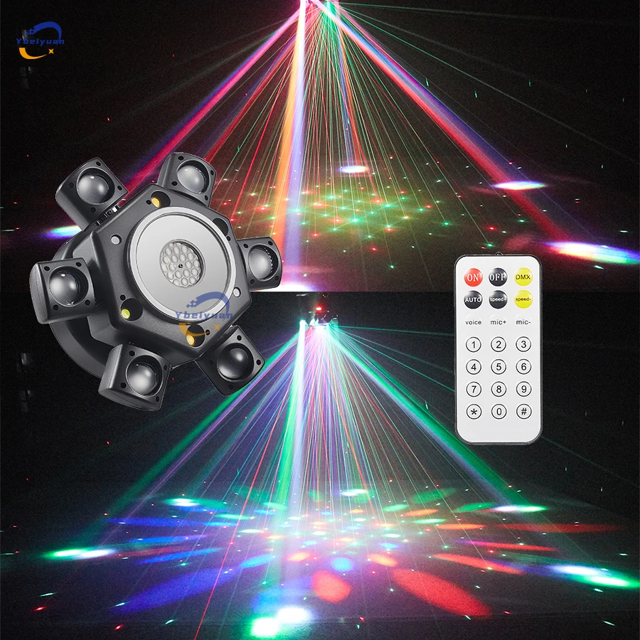 新しい 6 アームキングコングアビスミラー効果移動ヘッドライト DMX リモコン付き DJ ディスコバーパーティークリスマスに最適