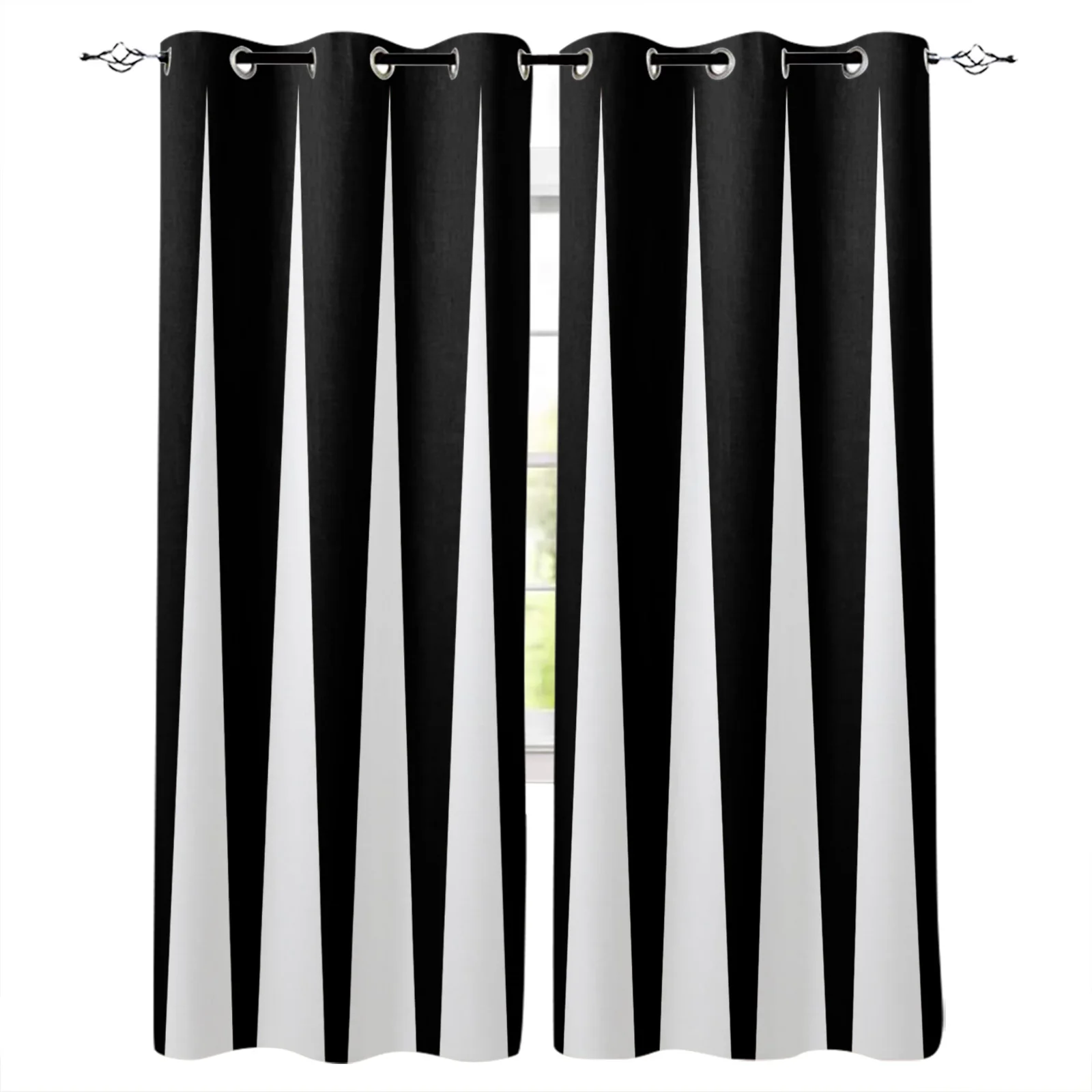 Simple Black And White Stripes Abstract Boy Window Curtains Drape for Kids Bedroom Living Room Kitchen Door Home Decor 2Pieces