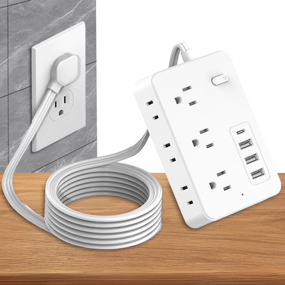 5Ft عرام حامي قطاع الطاقة 6 منافذ التيار المتناوب شقة التوصيل تمديد الحبل 4 منافذ USB (1 USB C) محول الطاقة لغرفة السفر المدرسية