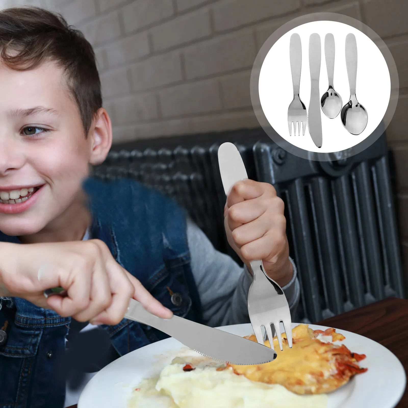 

1Set Stainless Steel Kids Cutlery Set Solid Flatware Fork Spoon Cutter Soup Spoon Easy for Home Steak Party