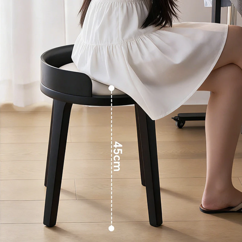 Solid Wood Dining Stool Minimalist Round Vanity Seat for Bedroom Retro Accent Chair for Living Room Space Saving Guest Stools image 4