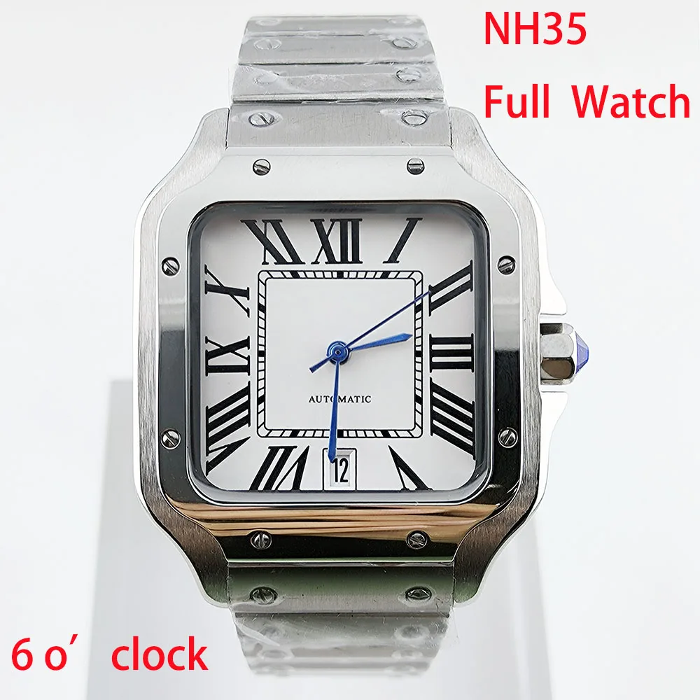 

NH35 watch case square case 6 o'clock dial men's watch folding buckle Roman dial stainless steel mechanical watch NH35 movement