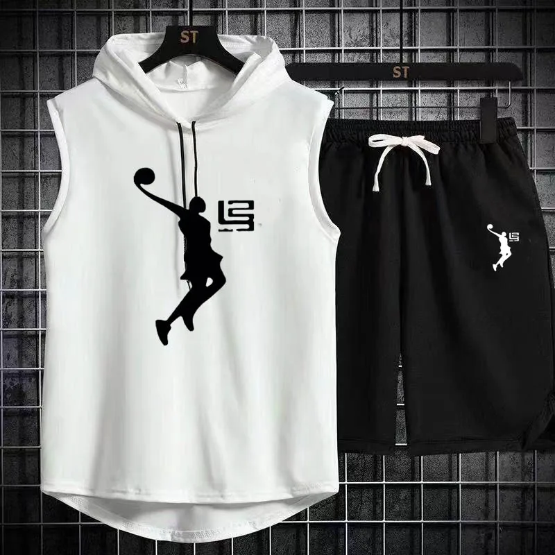 Summer Men\'s Two Piece Set CasualT-Shirt and Shorts Set Mens Sports Suit Fashion Short Sleeve Tracksuit Hooded T-shirt