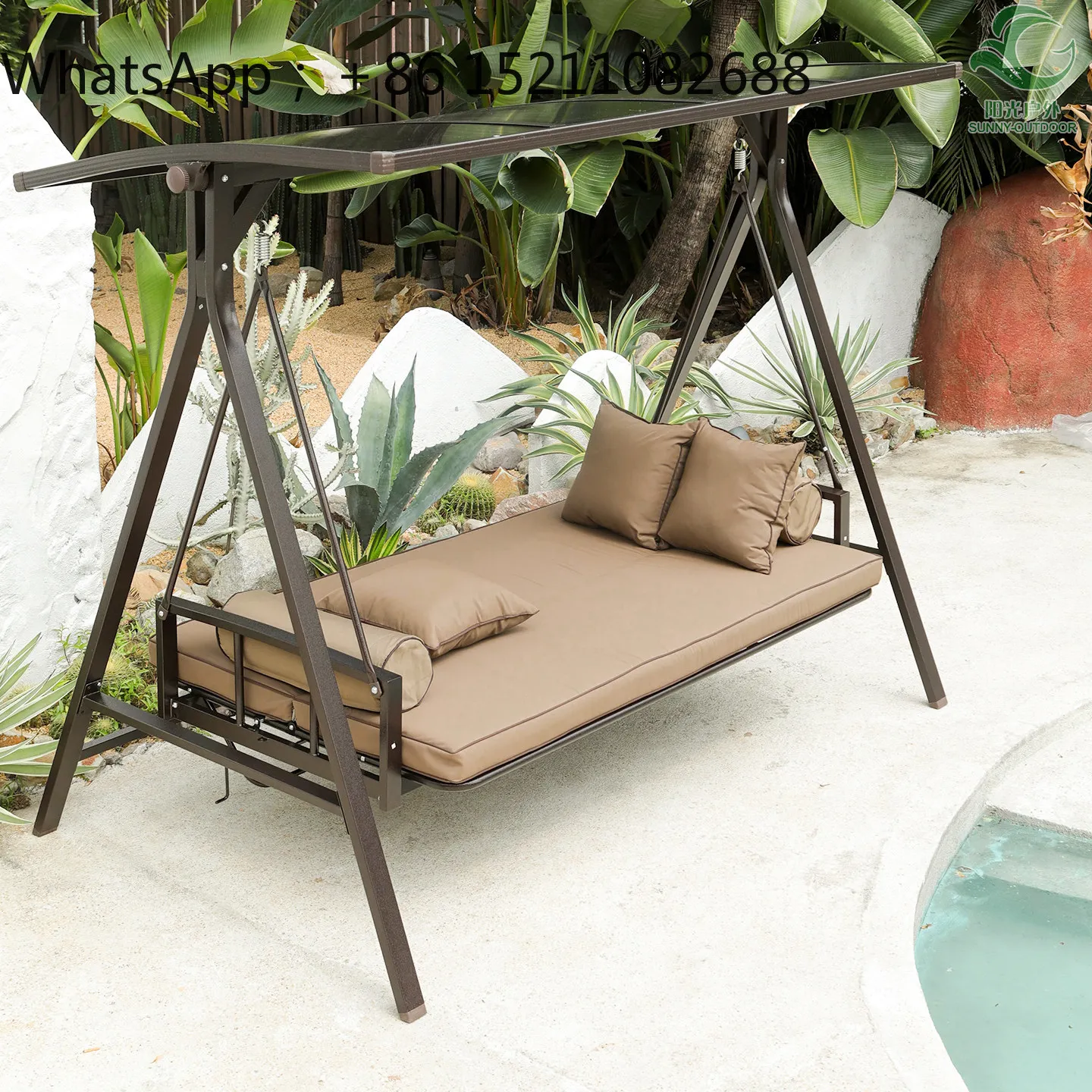 LLY Outdoor Swing Rocking Chair Double Triple Hanging Chair Villa Courtyard Garden Terrace Leisure Iron Hammock