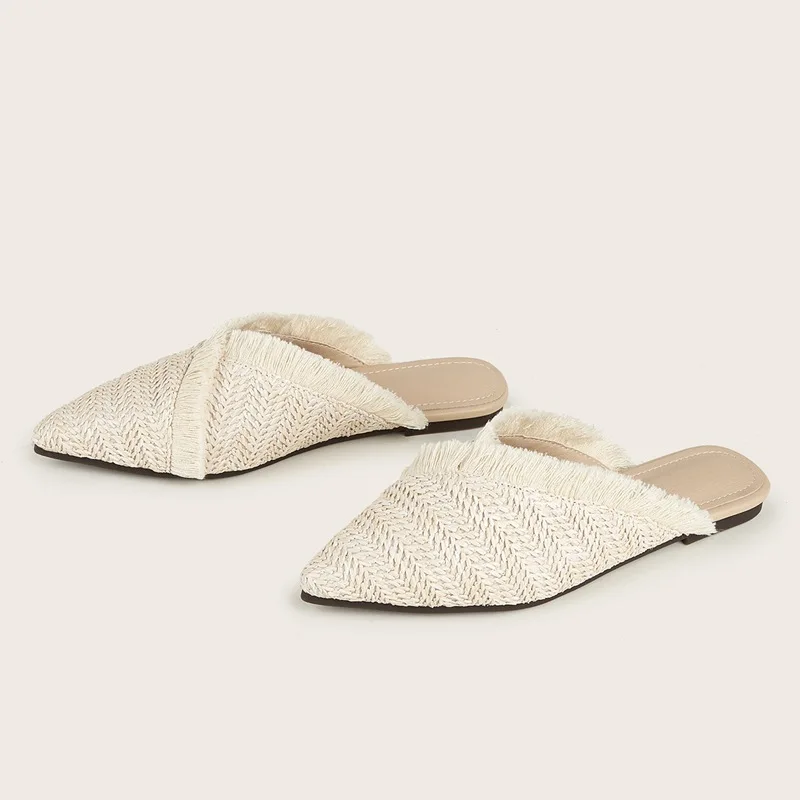 Fretwork Heels Shoes Ladies\' Slippers Luxury Slides Cover Toe Slipers Women Female Mule Flat Summer Designer Soft 2024 Mules Cas