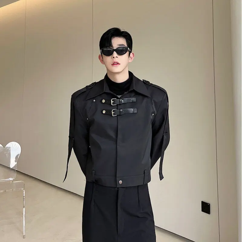 

American Style Cleanfit Shoulder Padded Workwear Jacket Loose Fit Metal Belt Buckle Design Men's Outerwear Fashion Brand
