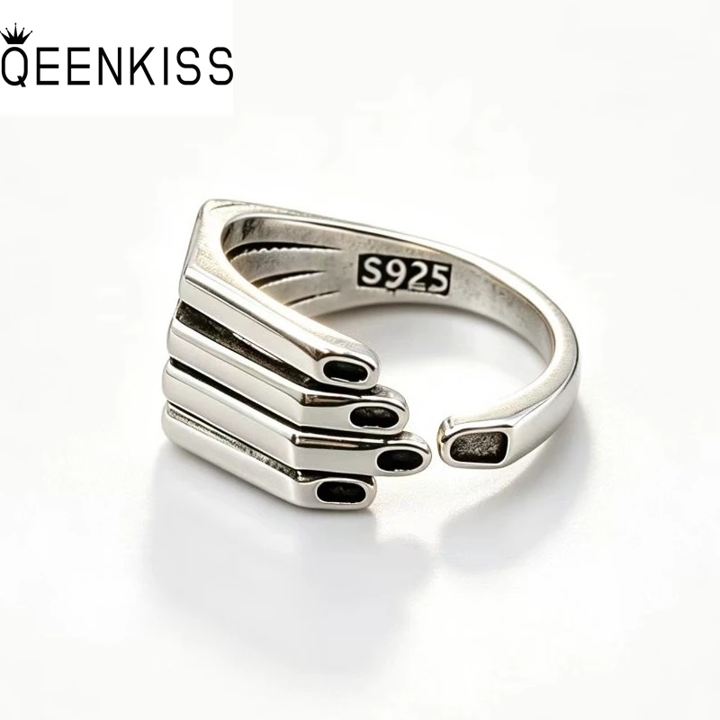 QEENKISS 925 Sterling Silver Vintage Catch Palm Rings for Women Men Birthday Wedding Party Christmas Boy Girl Father Gift RG7187