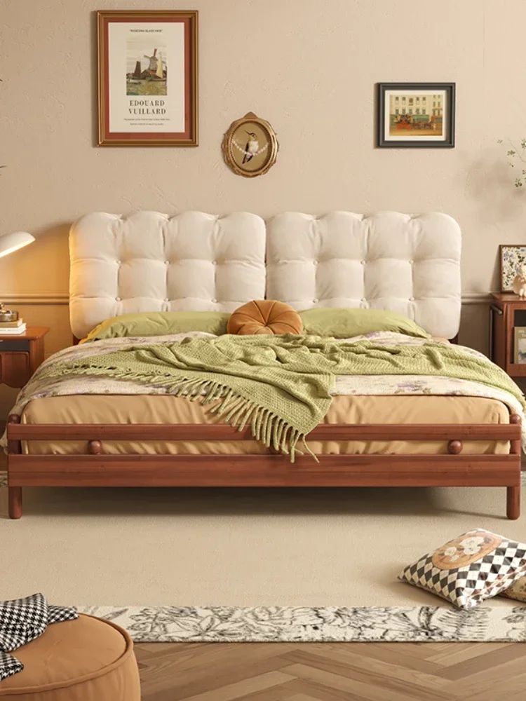 Simple Flannel Soft Pack Bed Small Apartment Cream Style Master Bedroom Double Bed